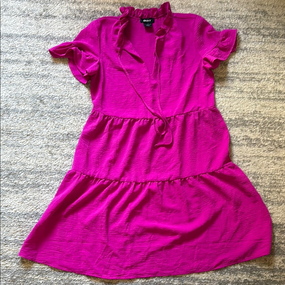 DKNY Women's Pink Ruffle Dress